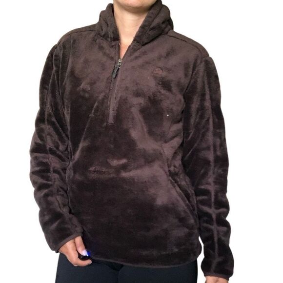 Nike ACG 1/2 Zip Fleece Jacket Brown Warm Hooded Women Size Large Pullover - Picture 14 of 14
